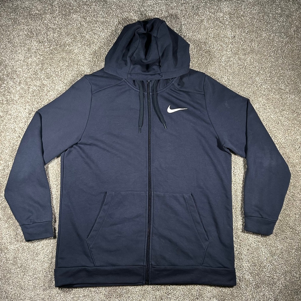 Nike Dri-FIT Mens Full Zip Hoodie Navy Blue Standard Fit Sweatshirt Large